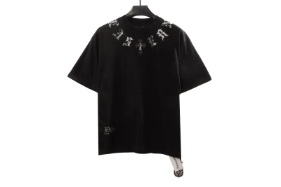 Chrome Hearts Neckline Sanskrit Hot Diamond T-Shirts Black 01
