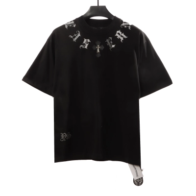 Chrome Hearts Neckline Sanskrit Hot Diamond T-Shirts Black 01