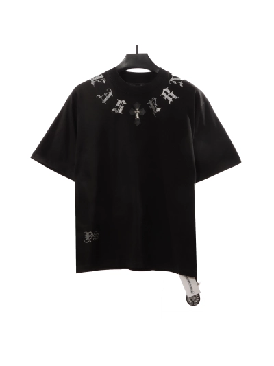 Chrome Hearts Neckline Sanskrit Hot Diamond T-Shirts Black 01