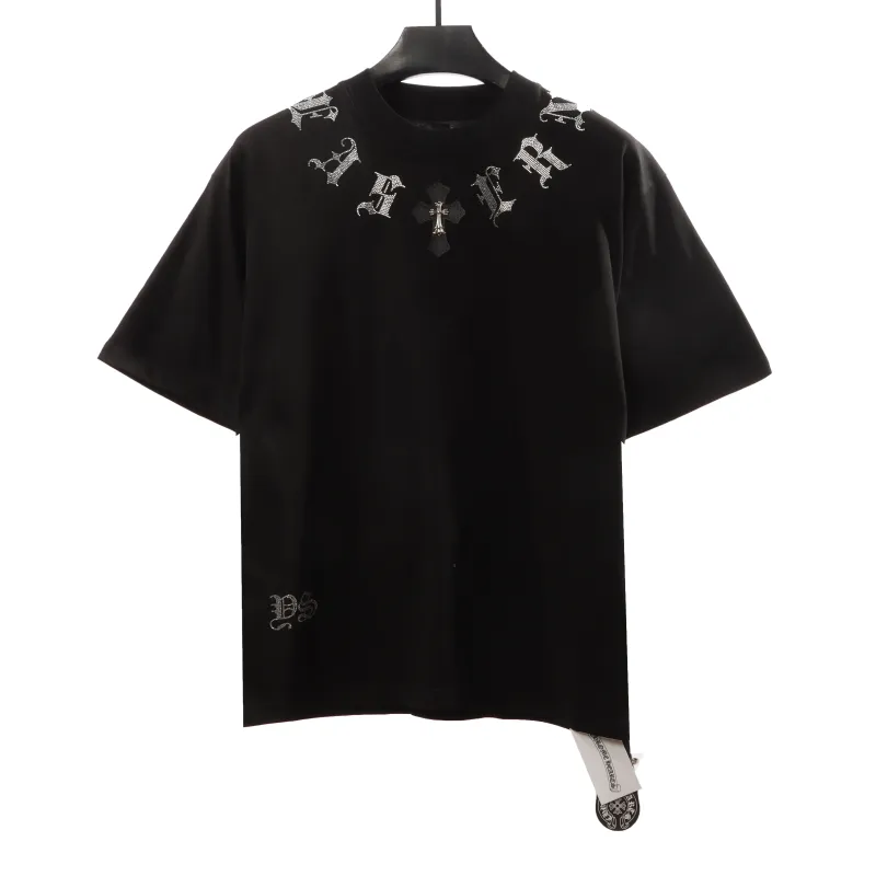 Chrome Hearts Neckline Sanskrit Hot Diamond T-Shirts Black