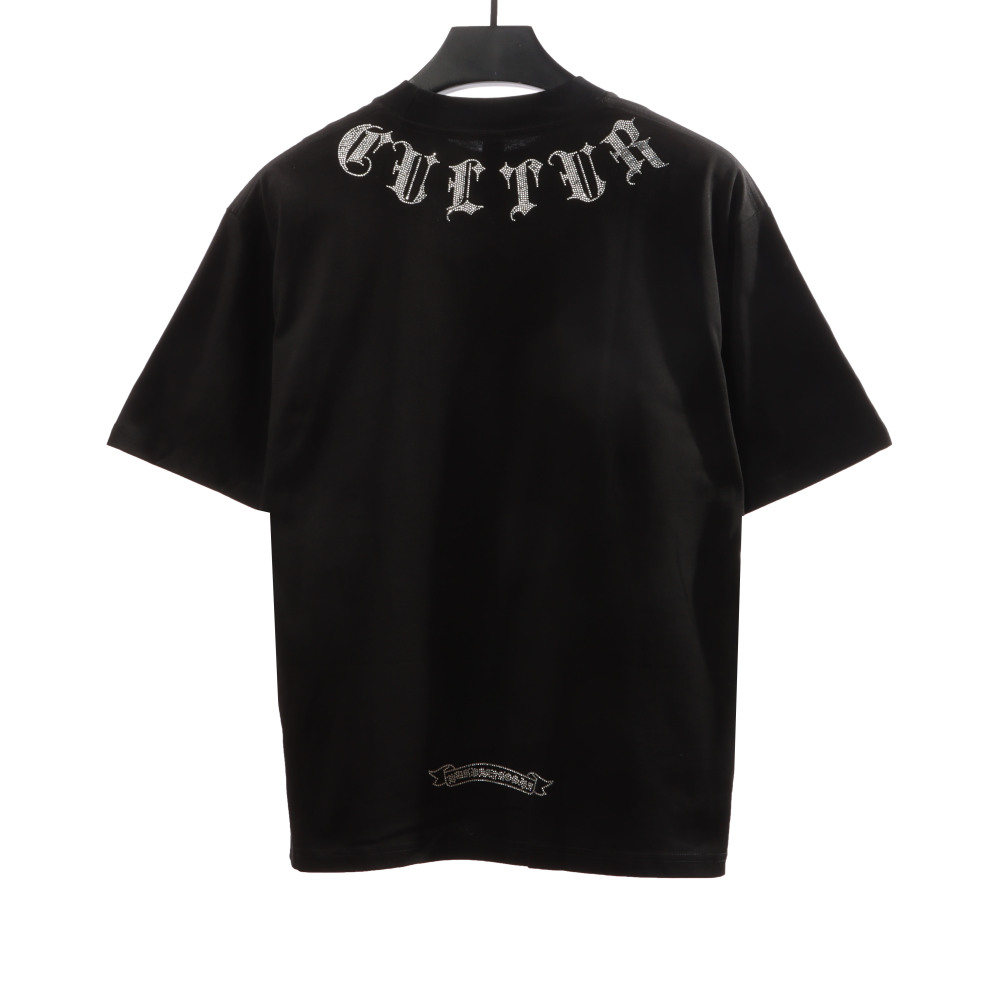 Chrome Hearts Neckline Sanskrit Hot Diamond T-Shirts Black