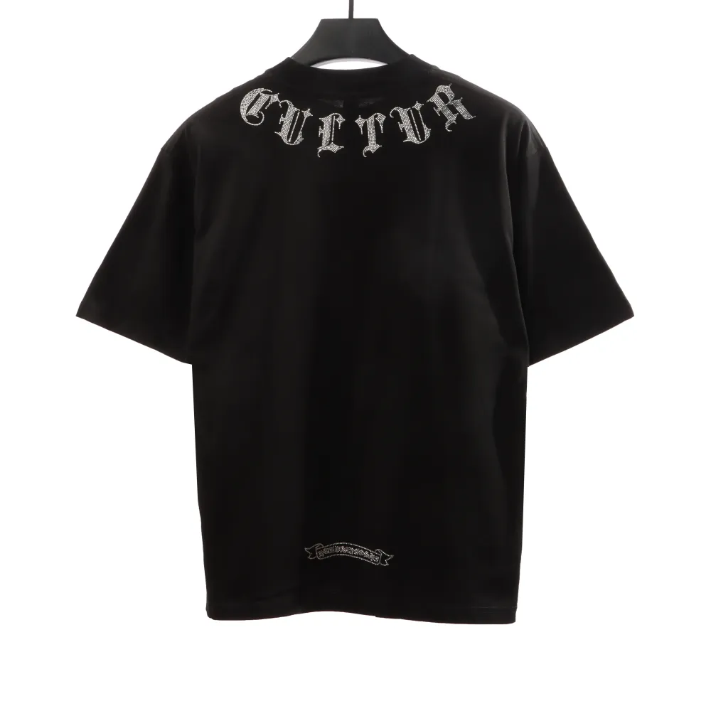 Chrome Hearts Neckline Sanskrit Hot Diamond T-Shirts Black