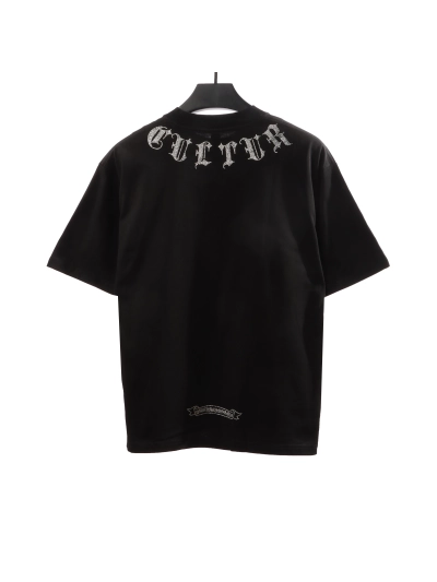 Chrome Hearts Neckline Sanskrit Hot Diamond T-Shirts Black 02