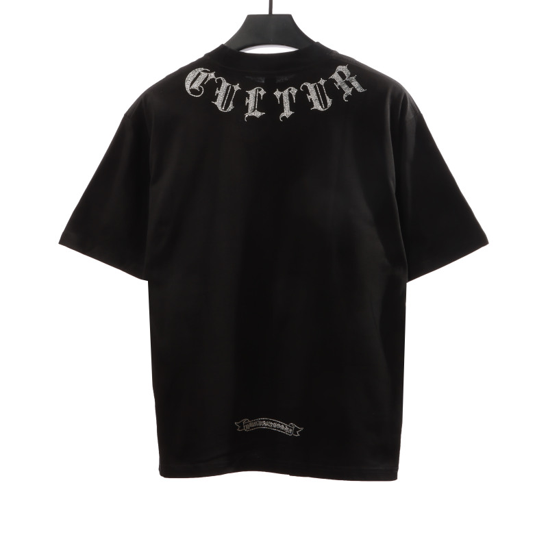 Chrome Hearts Neckline Sanskrit Hot Diamond T-Shirts Black