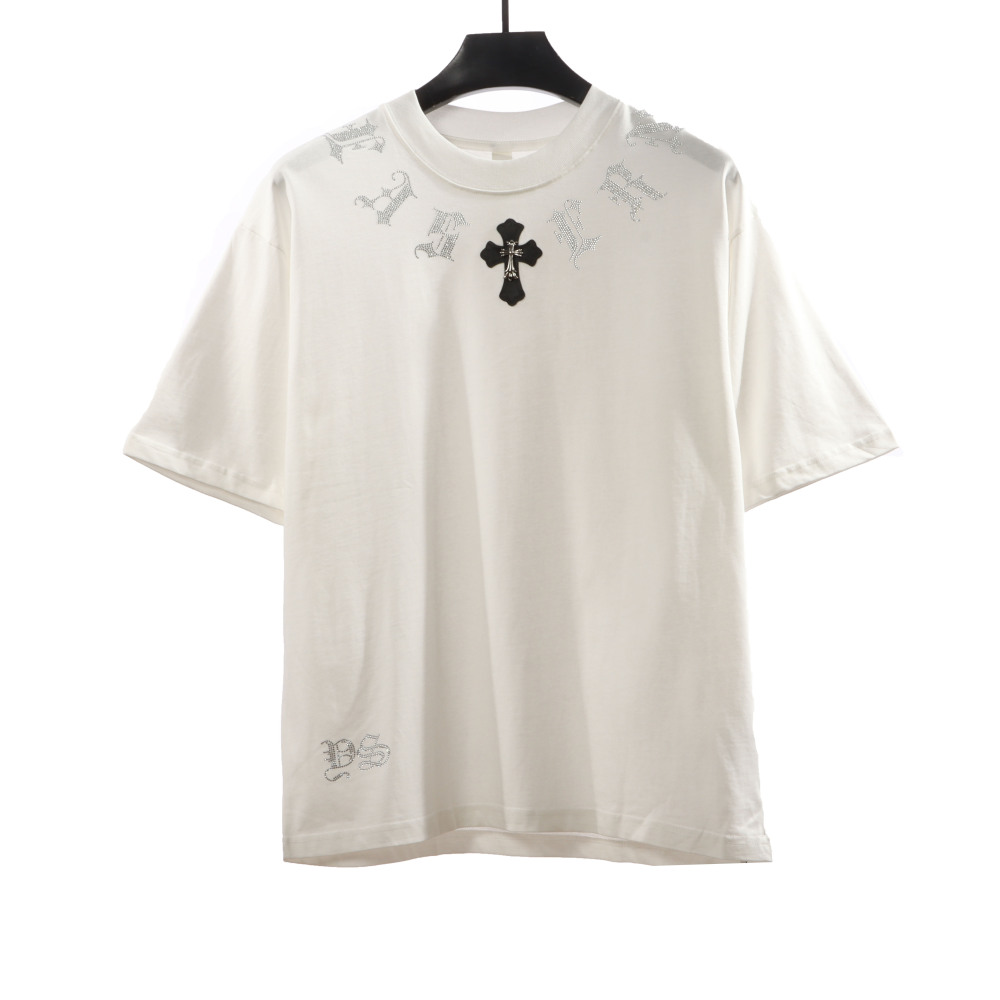 Chrome Hearts Neckline Sanskrit Hot Diamond T-Shirts White