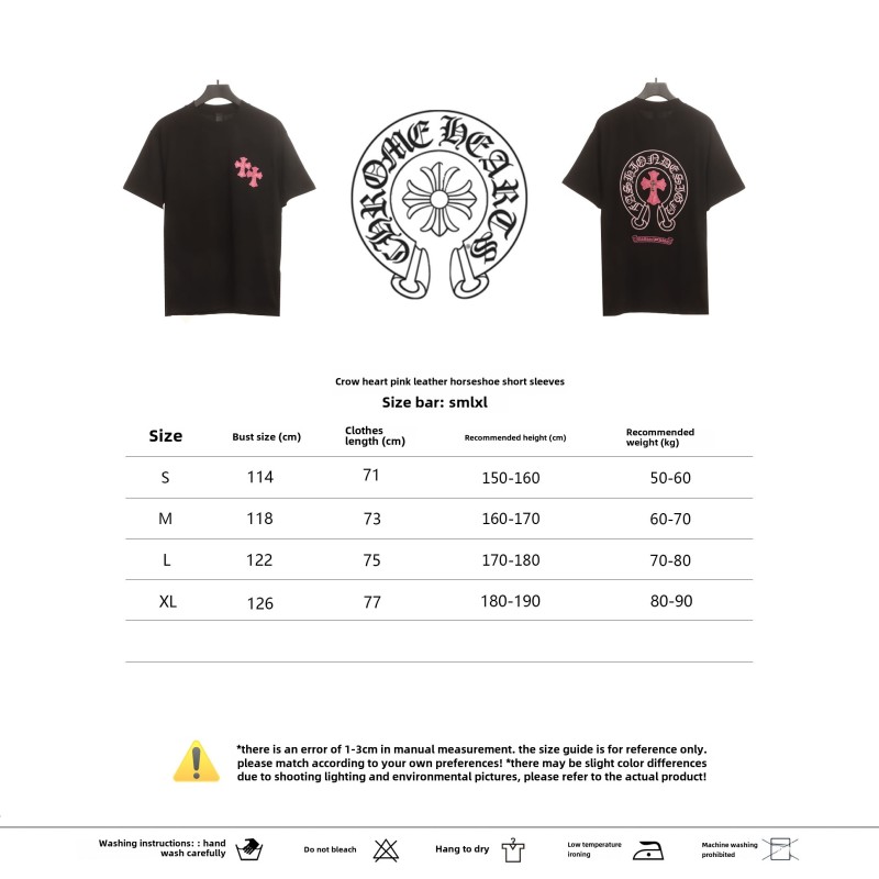  Chrome Hearts pink leather horseshoe T-Shirts black