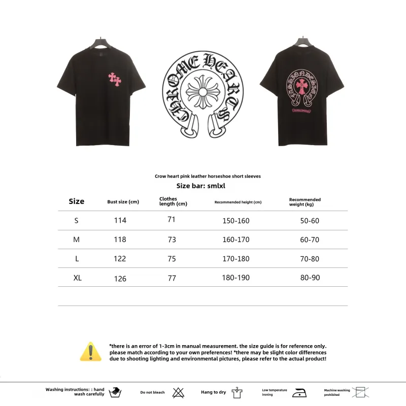  Chrome Hearts pink leather horseshoe T-Shirts black