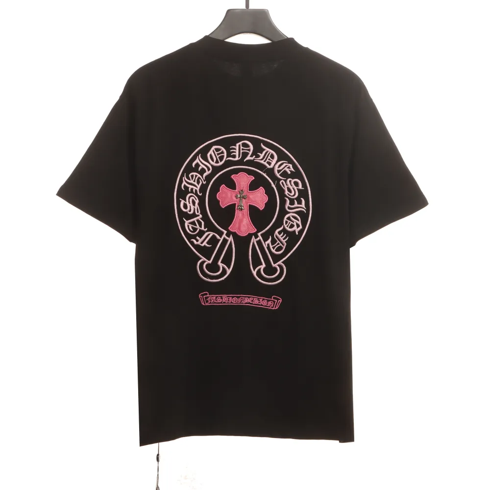  Chrome Hearts pink leather horseshoe T-Shirts black