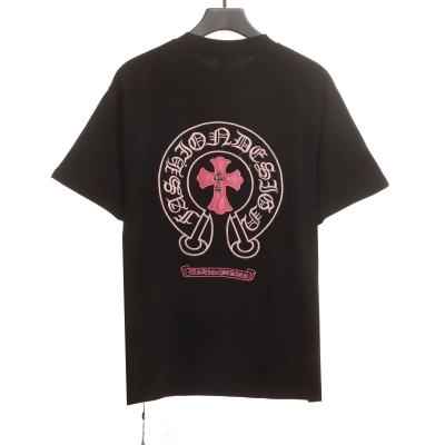 Chrome Hearts pink leather horseshoe T-Shirts black 02