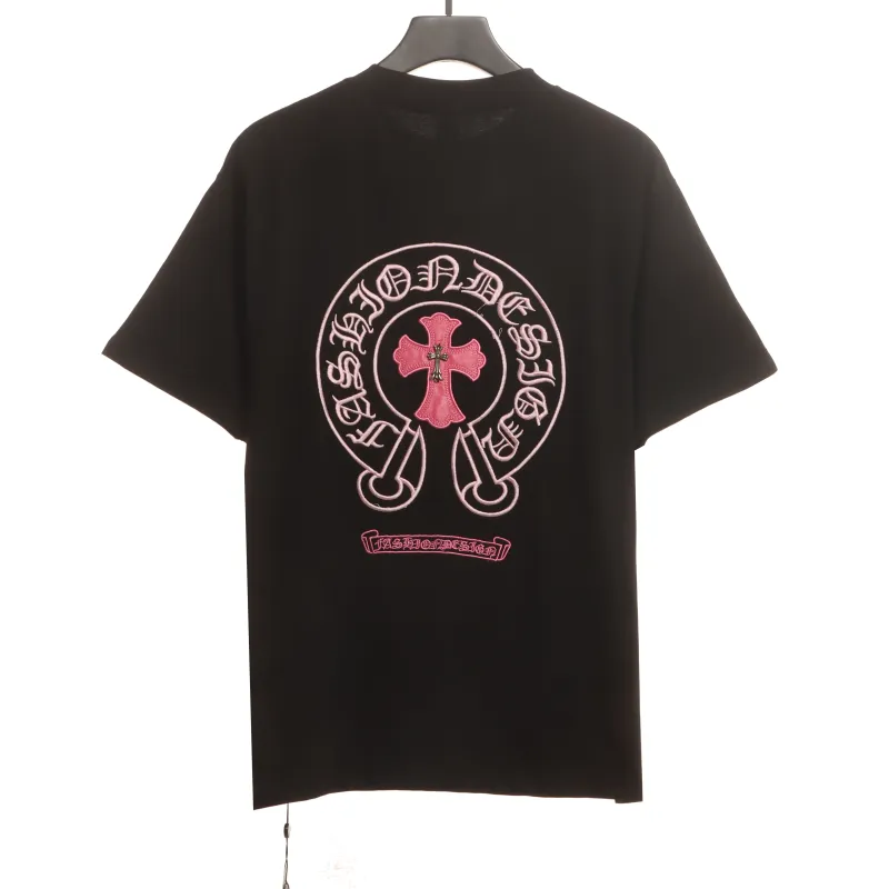  Chrome Hearts pink leather horseshoe T-Shirts black