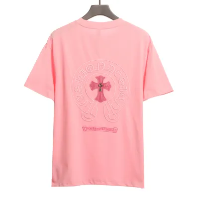 Chrome Hearts pink leather horseshoe T-Shirts pink 02