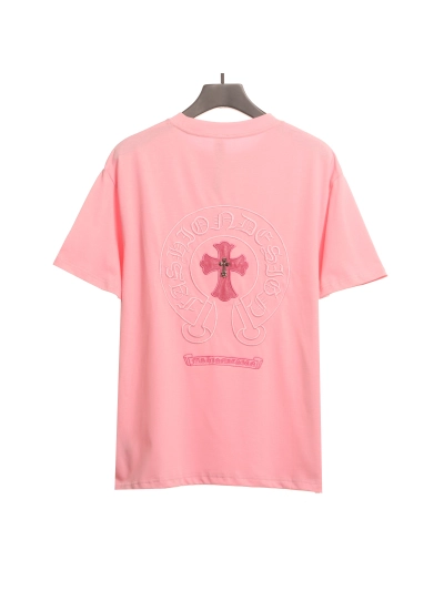 Chrome Hearts pink leather horseshoe T-Shirts pink 02