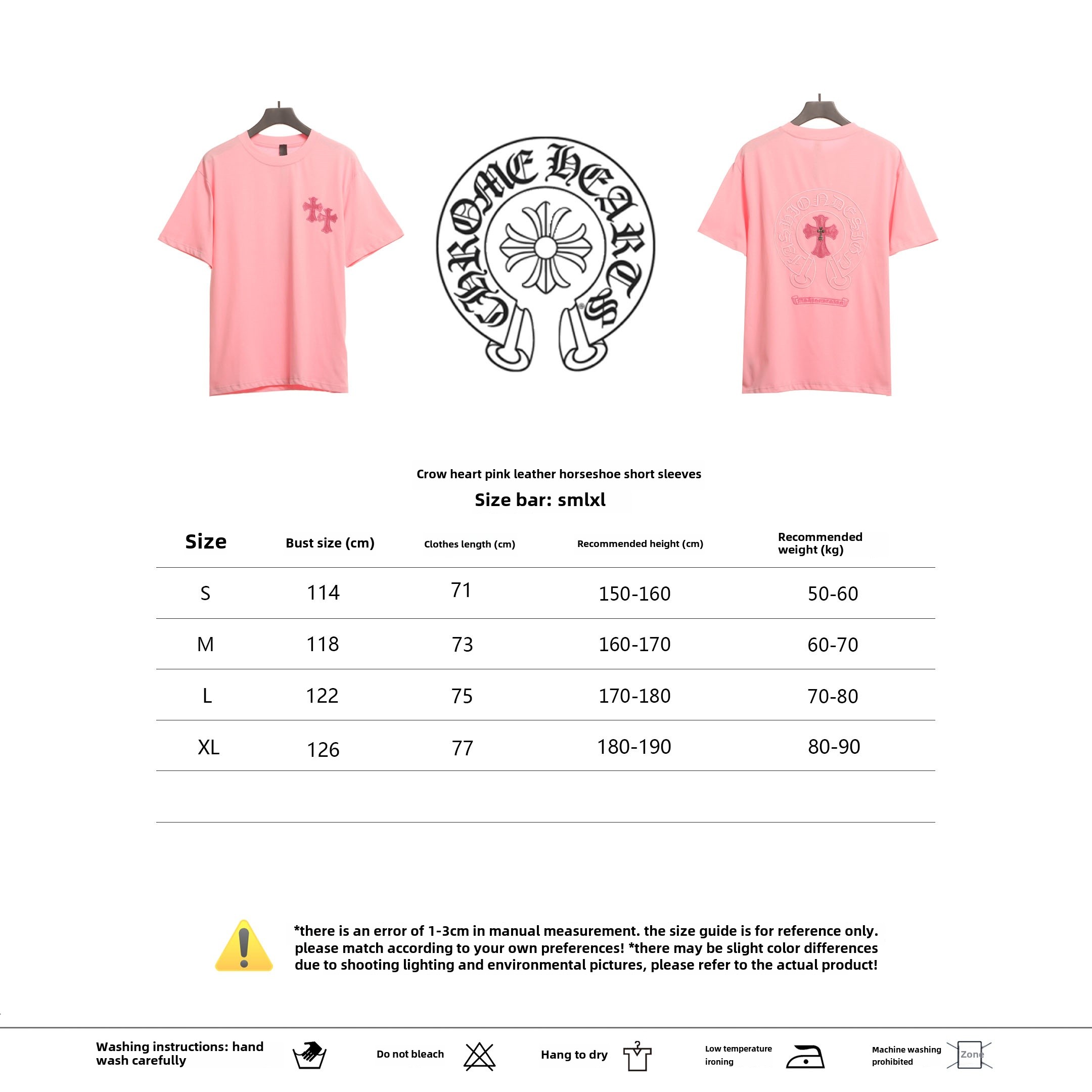  Chrome Hearts pink leather horseshoe T-Shirts pink