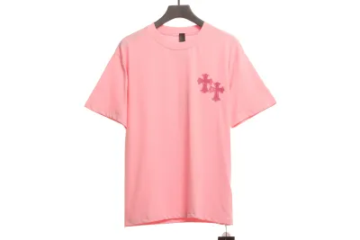 Chrome Hearts pink leather horseshoe T-Shirts pink 01