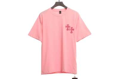 Chrome Hearts pink leather horseshoe T-Shirts pink 01