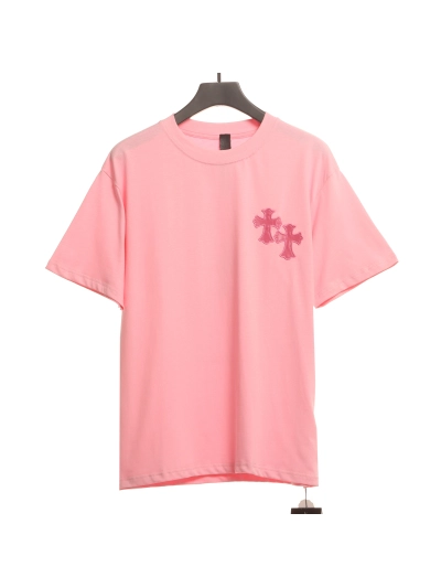 Chrome Hearts pink leather horseshoe T-Shirts pink 01