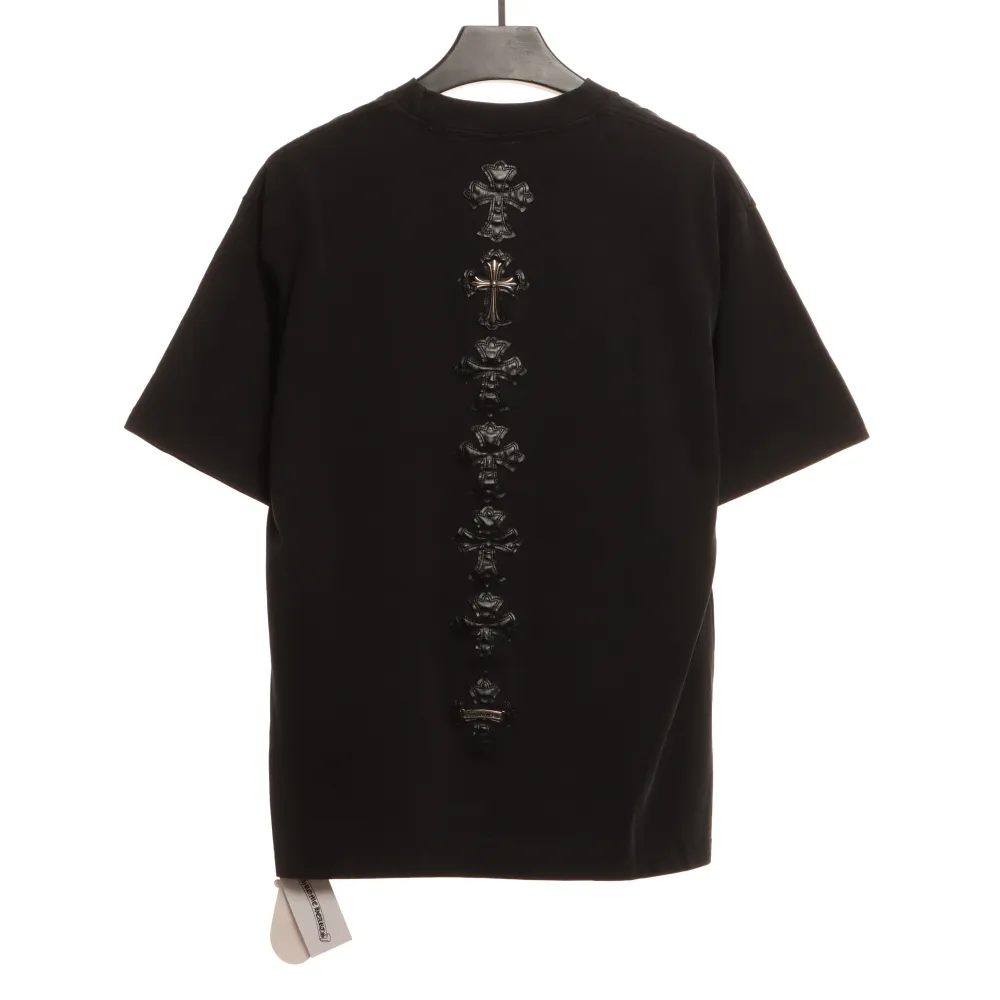  Chrome Hearts Riveted Leather Cross T-Shirts Black