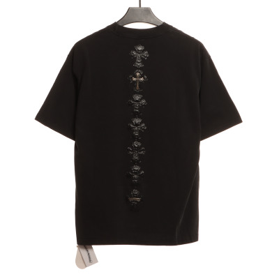  Chrome Hearts Riveted Leather Cross T-Shirts Black 02