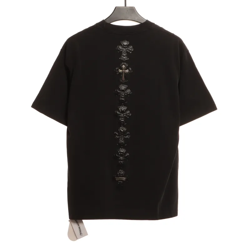  Chrome Hearts Riveted Leather Cross T-Shirts Black