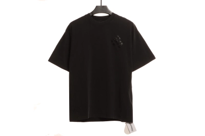 Chrome Hearts Riveted Leather Cross T-Shirts Black 01