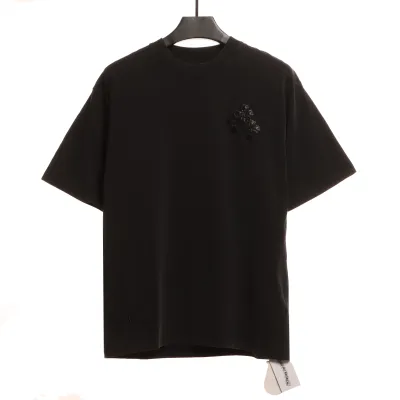  Chrome Hearts Riveted Leather Cross T-Shirts Black 01