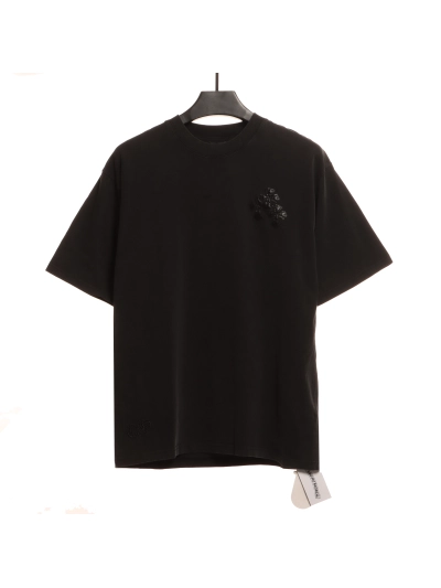 Chrome Hearts Riveted Leather Cross T-Shirts Black 01