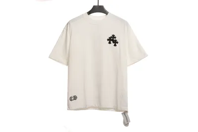 Chrome Hearts Riveted Leather Cross T-Shirts White 01