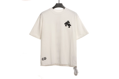 Chrome Hearts Riveted Leather Cross T-Shirts White 01