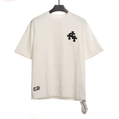  Chrome Hearts Riveted Leather Cross T-Shirts White 01