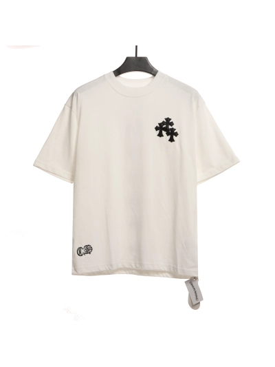 Chrome Hearts Riveted Leather Cross T-Shirts White 01