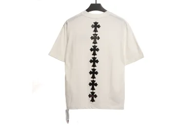 Chrome Hearts Riveted Leather Cross T-Shirts White 02