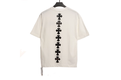 Chrome Hearts Riveted Leather Cross T-Shirts White 02