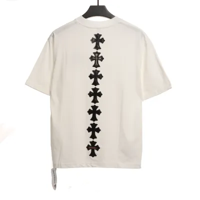  Chrome Hearts Riveted Leather Cross T-Shirts White 02