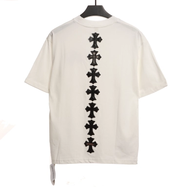 Chrome Hearts Riveted Leather Cross T-Shirts White 02