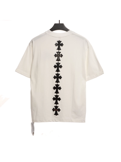 Chrome Hearts Riveted Leather Cross T-Shirts White 02