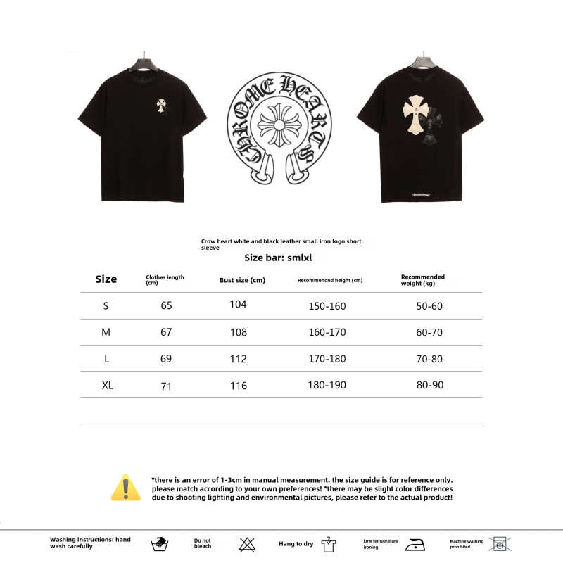 Chrome Hearts White and Black Leather Small Iron Logo T-Shirts Black
