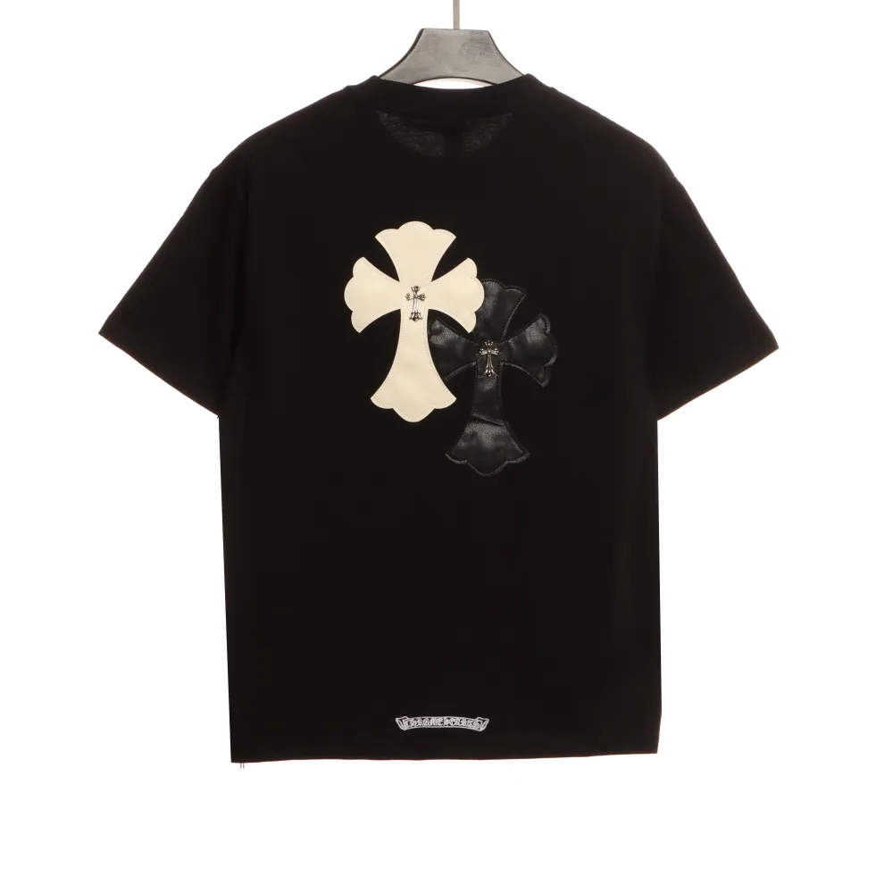 Chrome Hearts White and Black Leather Small Iron Logo T-Shirts Black