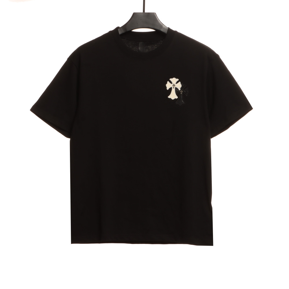 Chrome Hearts White and Black Leather Small Iron Logo T-Shirts Black