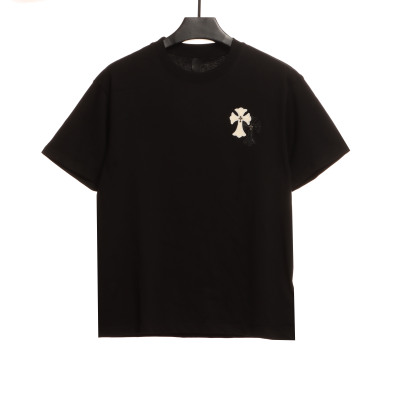 Chrome Hearts White and Black Leather Small Iron Logo T-Shirts Black 01