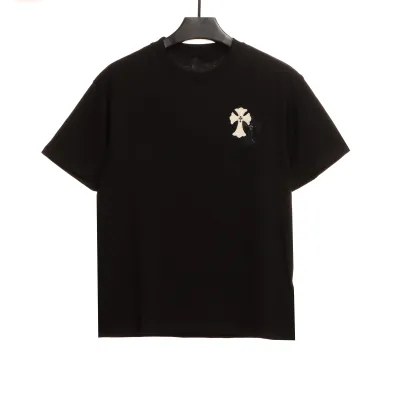 Chrome Hearts White and Black Leather Small Iron Logo T-Shirts Black 01