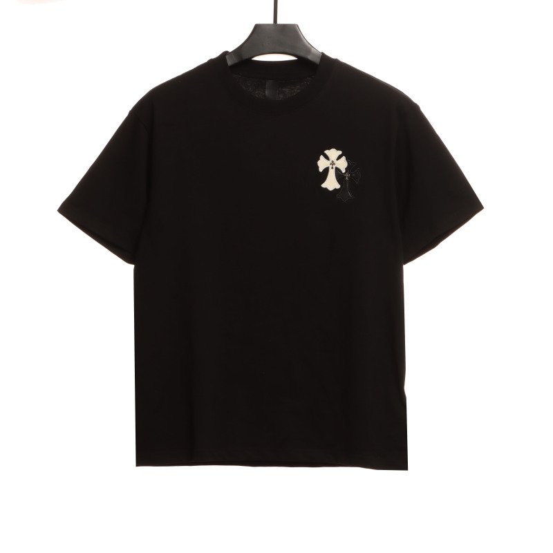 Chrome Hearts White and Black Leather Small Iron Logo T-Shirts Black