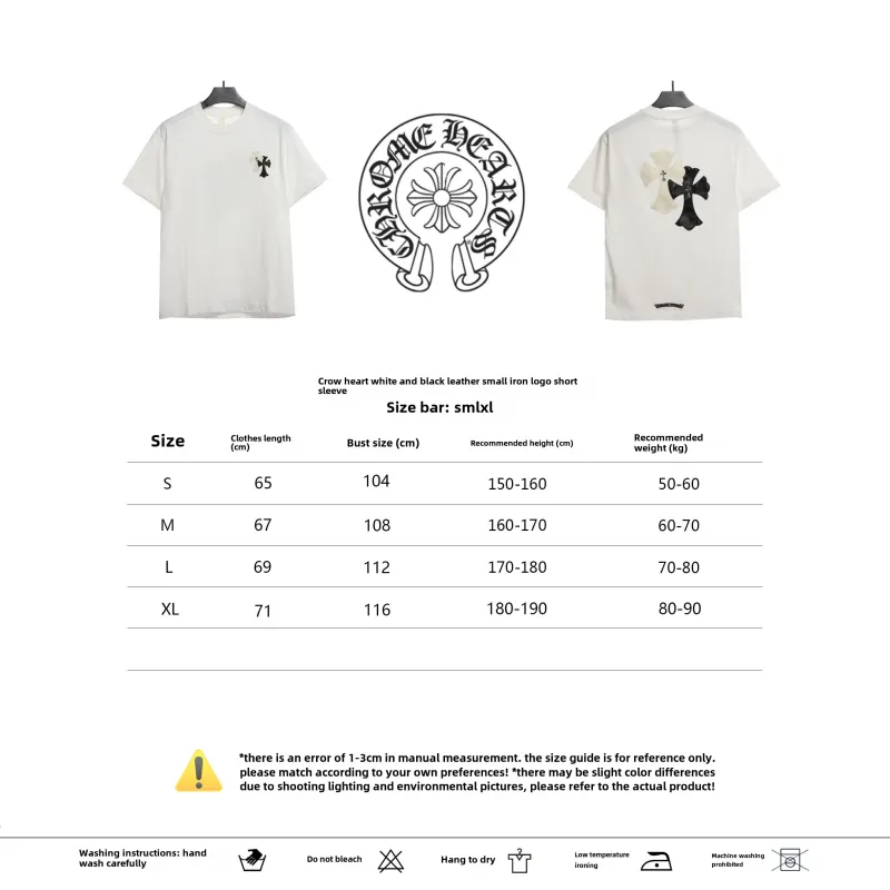  Chrome Hearts White and Black Leather Small Iron Logo T-Shirts White