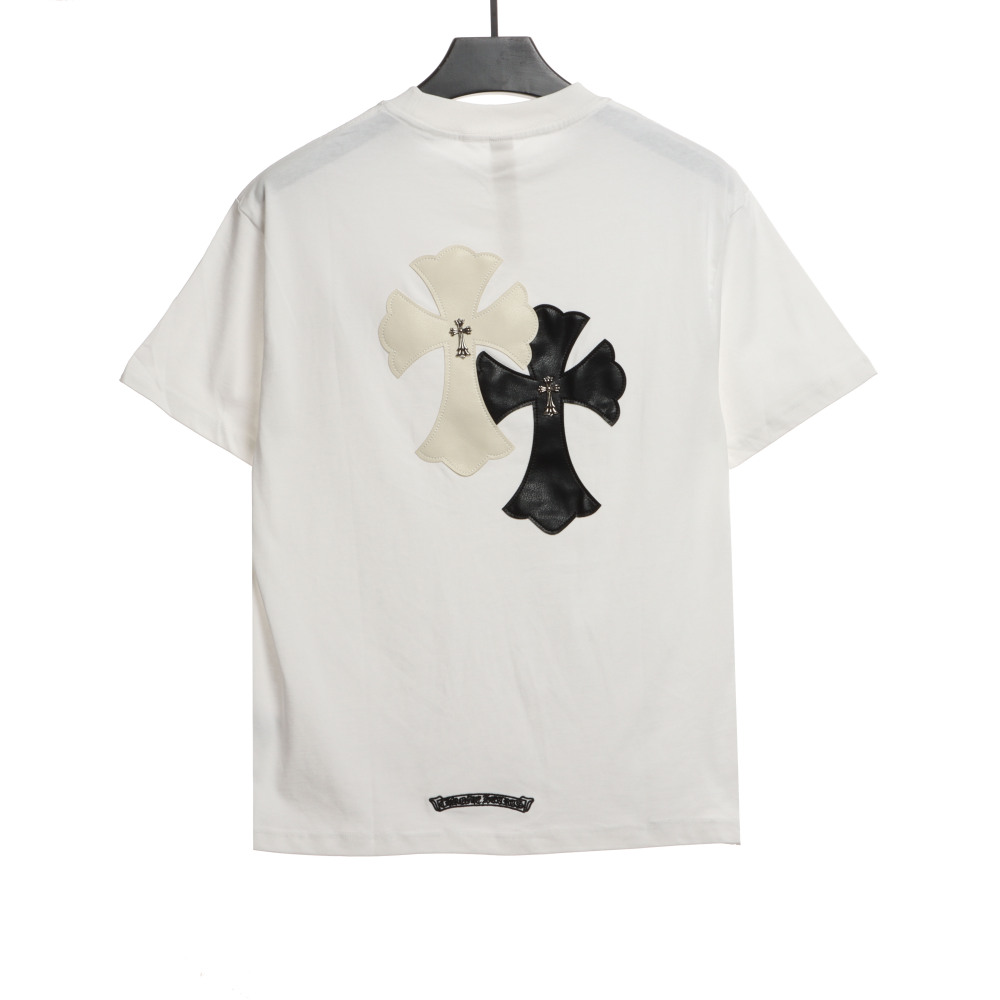  Chrome Hearts White and Black Leather Small Iron Logo T-Shirts White