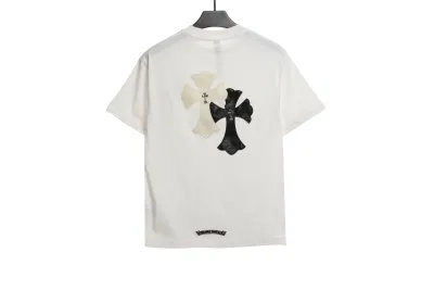 Chrome Hearts White and Black Leather Small Iron Logo T-Shirts White 02