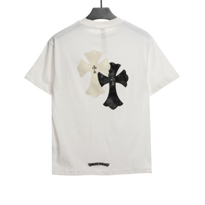  Chrome Hearts White and Black Leather Small Iron Logo T-Shirts White 02