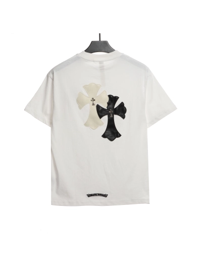 Chrome Hearts White and Black Leather Small Iron Logo T-Shirts White 02