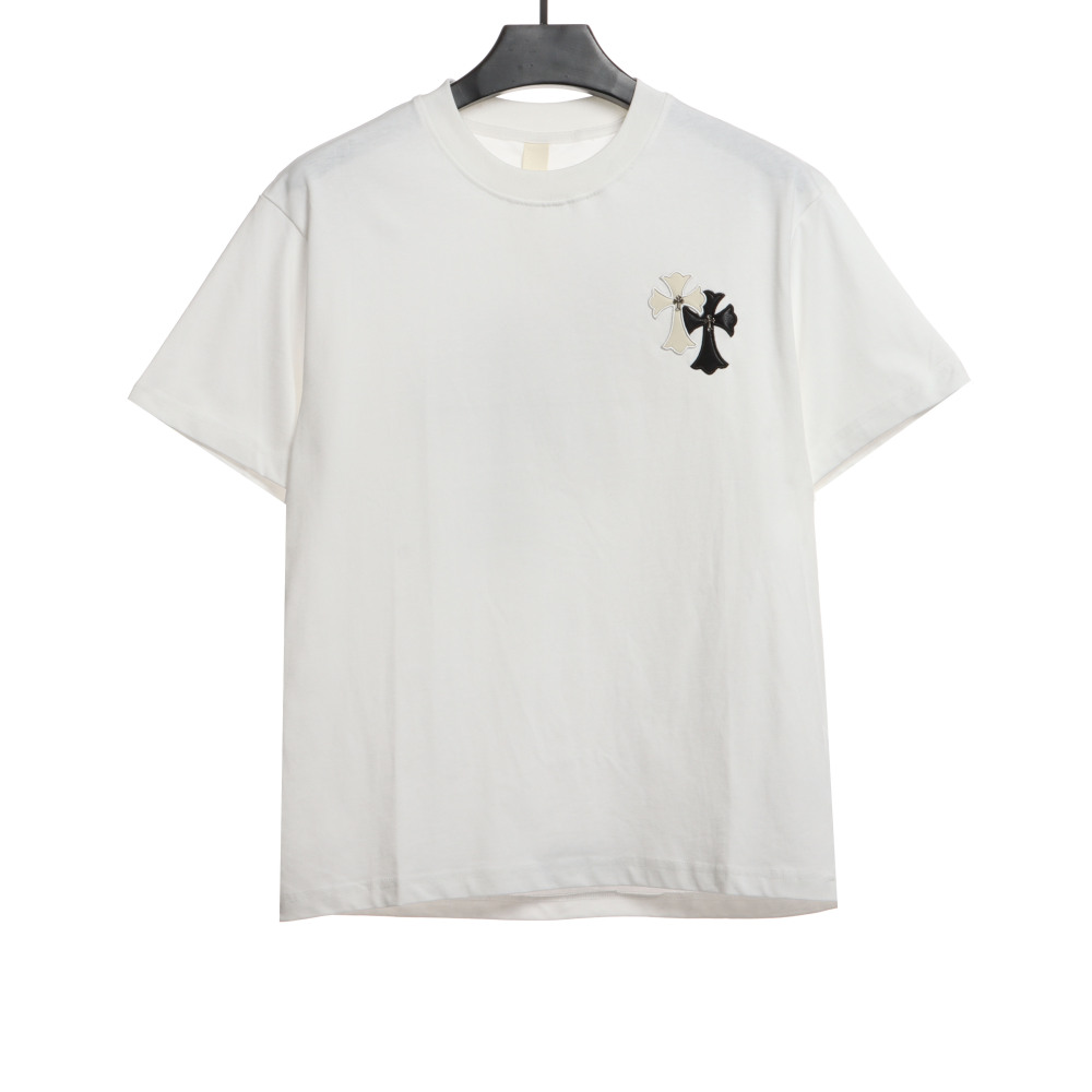  Chrome Hearts White and Black Leather Small Iron Logo T-Shirts White
