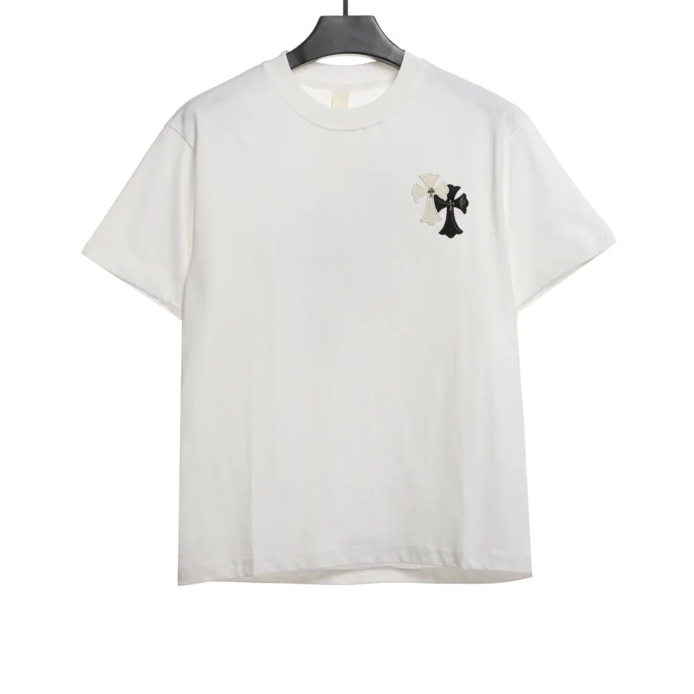  Chrome Hearts White and Black Leather Small Iron Logo T-Shirts White