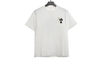Chrome Hearts White and Black Leather Small Iron Logo T-Shirts White 01