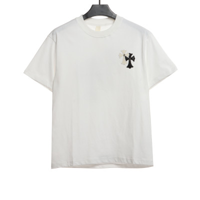  Chrome Hearts White and Black Leather Small Iron Logo T-Shirts White 01